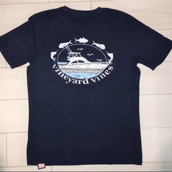 New Vineyard Vines Navy Blue Front Pocket T-Shirt - Picture 1 of 3